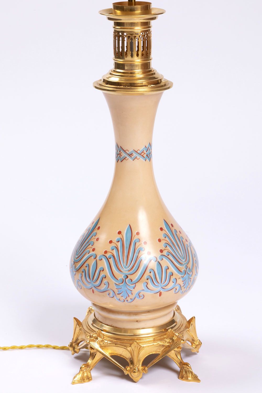 Pair Of Opaline Lamps With Gilt Bronze Neo Gothic Style Circa 1890 photo for sale