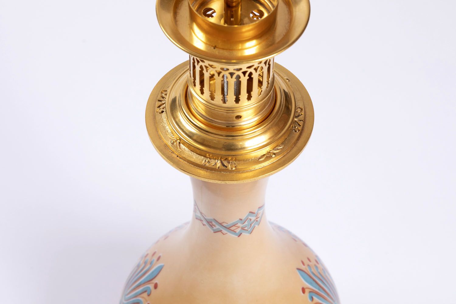Pair Of Opaline Lamps With Gilt Bronze Neo Gothic Style Circa 1890 photo vintage