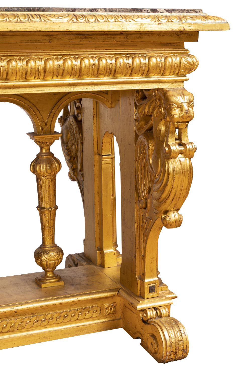 Renaissance Style Table In Gilded Wood And Marble, 19th Century photo furniture