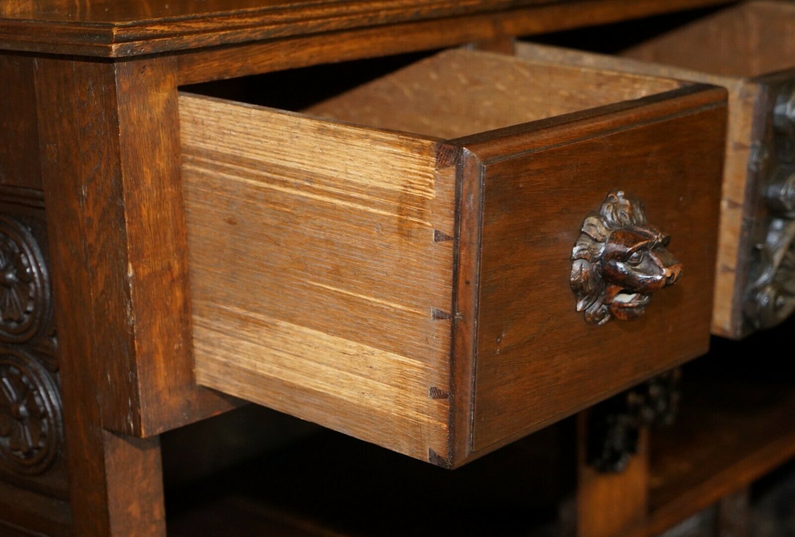 2500.0 Large Heavily Carved Bookcase Cupboard With Ornate Cherub Putti & Lion Figures photo