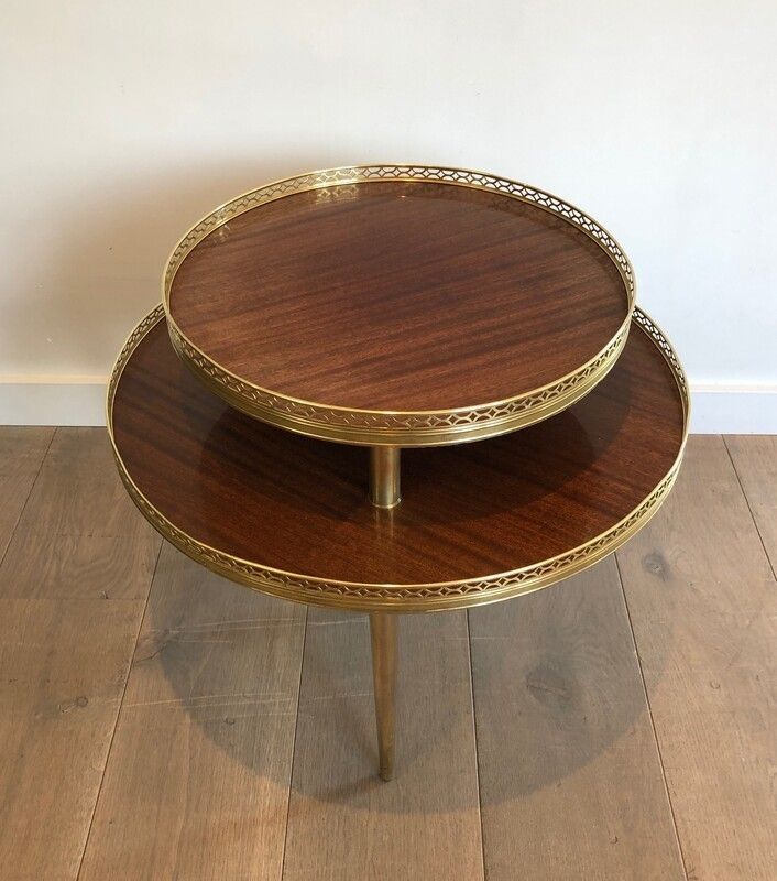 Neoclassical Style Mahogany, Brass And Gilt Metal Base Tripod Gueridon. French. Circa 1940 photo for sale