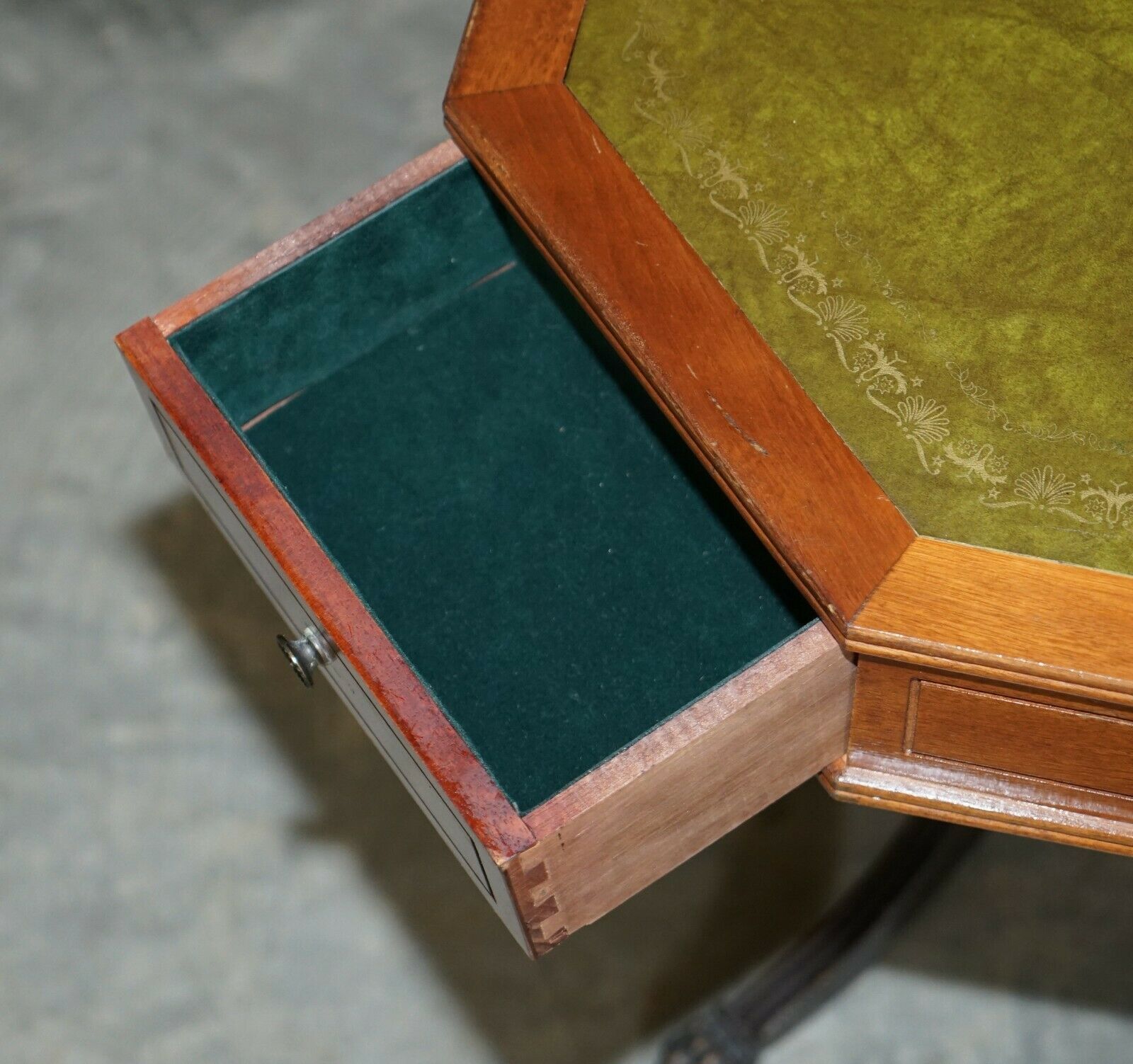 Furniture Nice Regency Style Mahogany Green Leather Side End Lamp Wine Drum Table Drawers photo