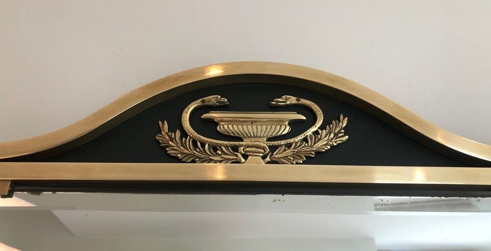 Neoclassical Style Brass And Lacquered Metal Mirror With Cup And Swan Necks. French. Circa 1940 photo Home Decor