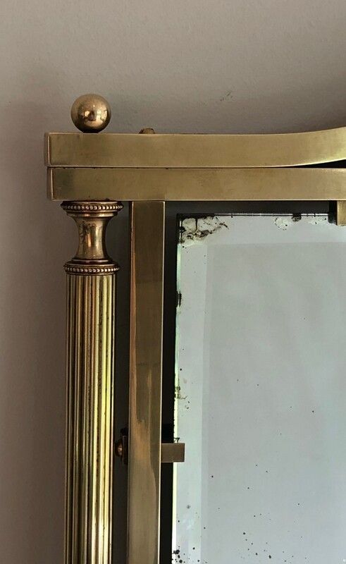 Neoclassical Style Brass And Lacquered Metal Mirror With Cup And Swan Necks. French. Circa 1940 photo 1250.0