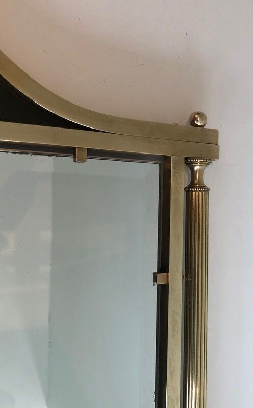 Neoclassical Style Brass And Lacquered Metal Mirror With Cup And Swan Necks. French. Circa 1940 photo vintage