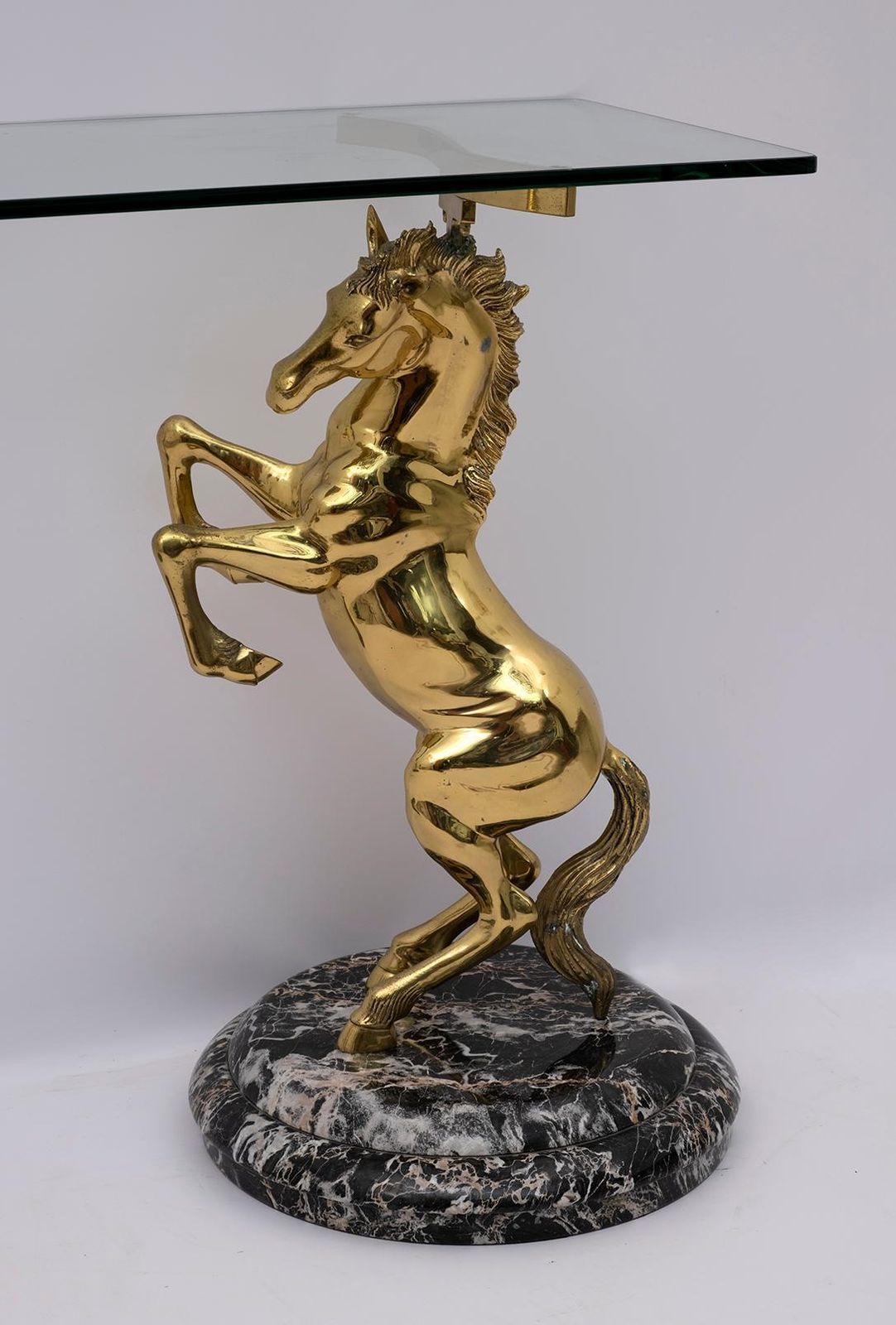 Mid Century Modern Italian Brass Horses And Marble Bases Console Table, 1970s photo Furniture