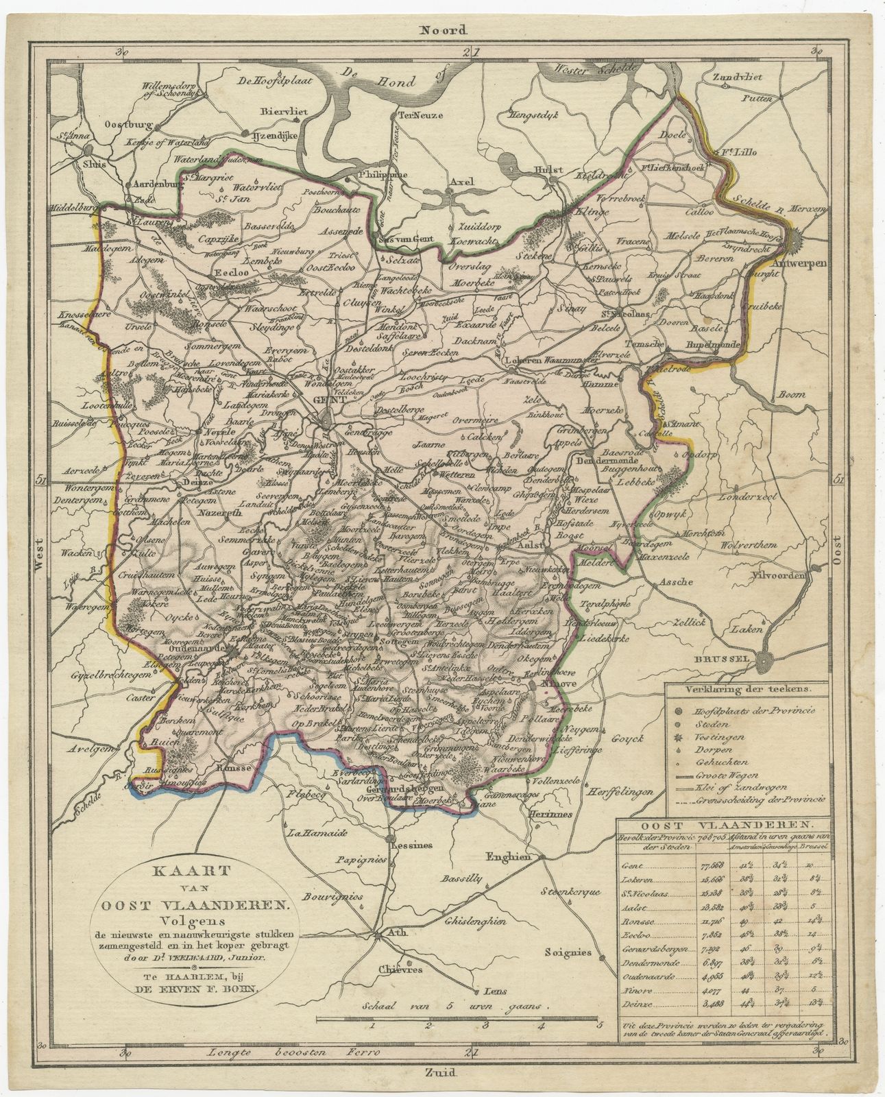 Antique Map Of East Flanders By Veelwaard (C.1840)
