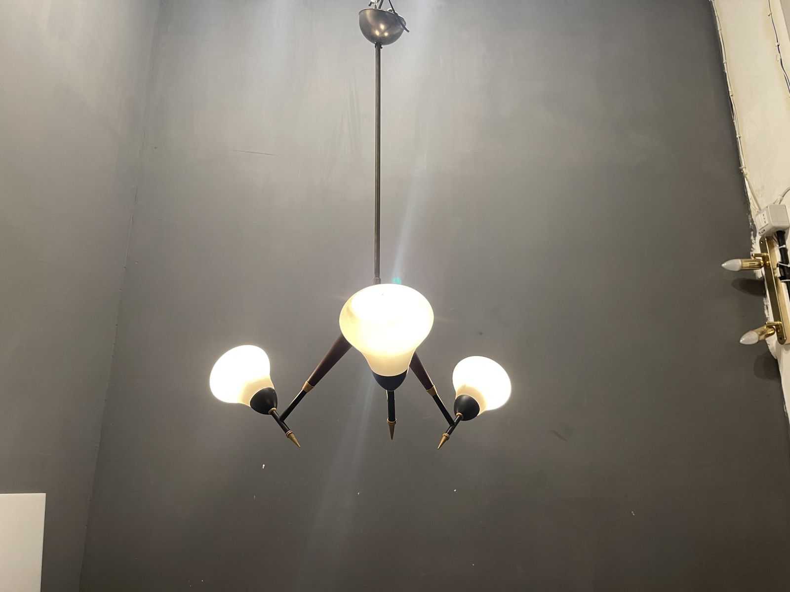 Stilnovo Opaline Glass Chandelier 1950’s photo vinterior