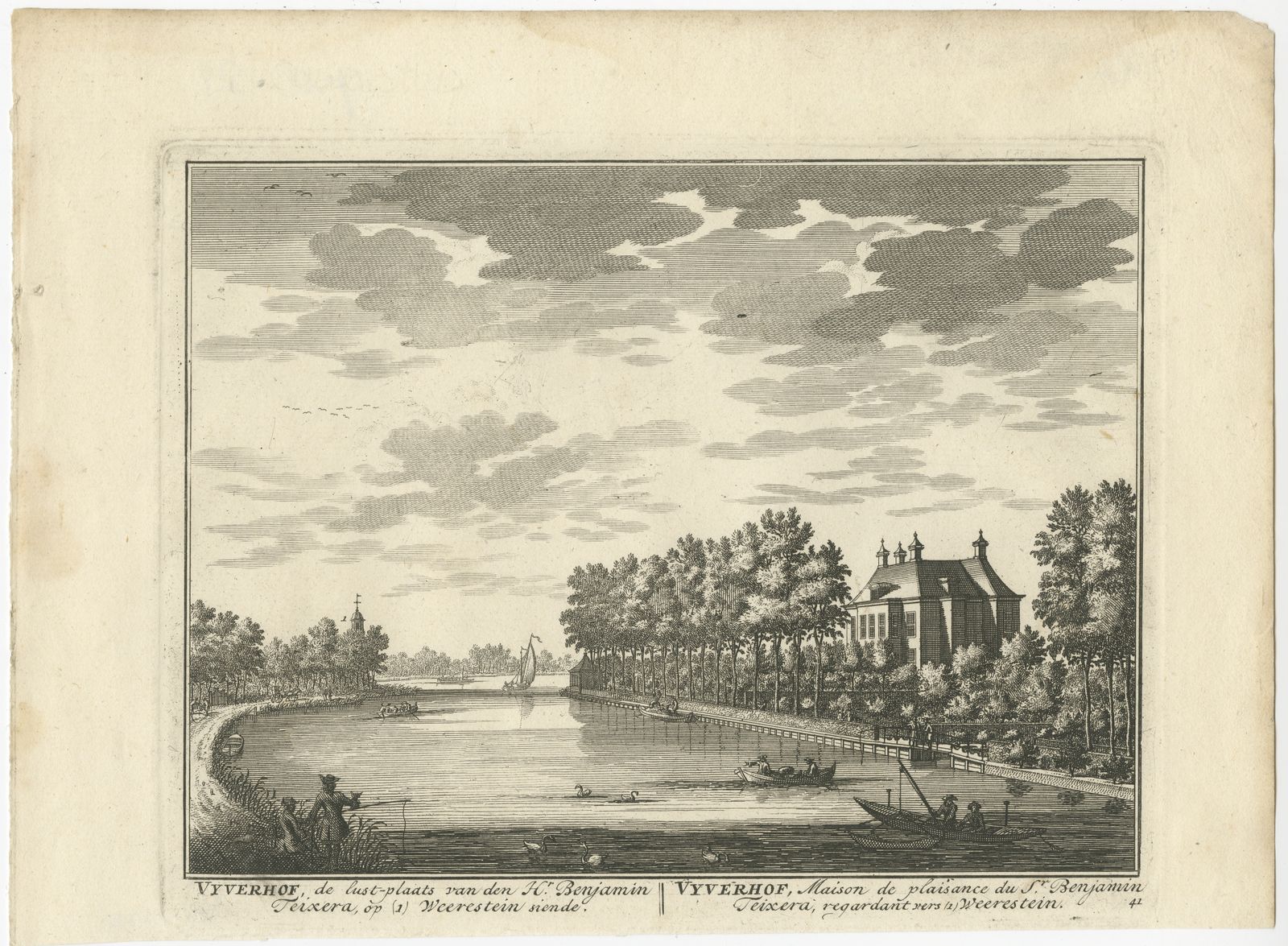 Antique Print Of Estate Vijverhof By Stoopendaal (1719)