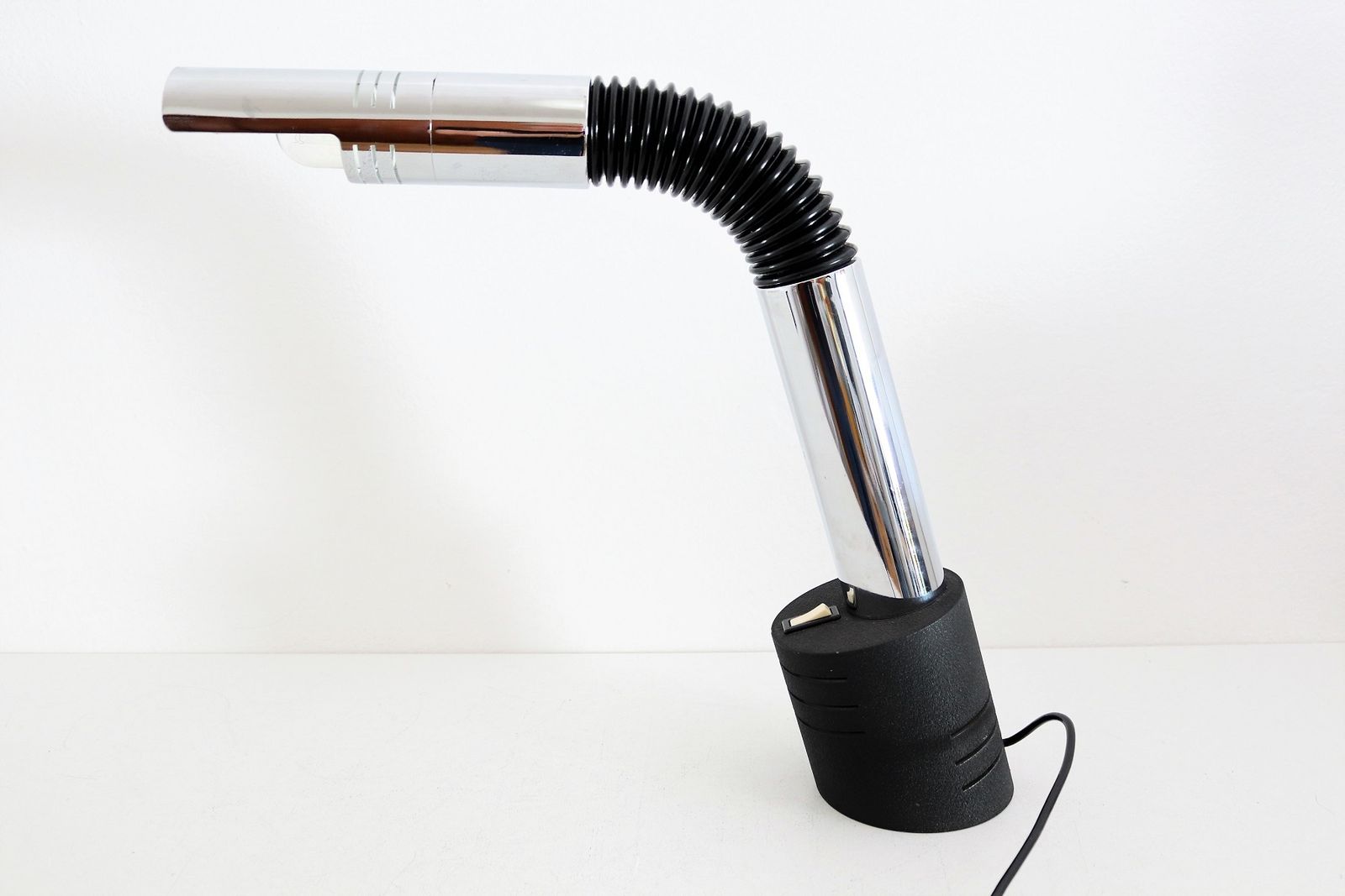 Italian Midcentury Desk Lamp In Chrome, Cast Iron With Swivel Arm By Mario Bellini For Targetti, 1970s photo for sale