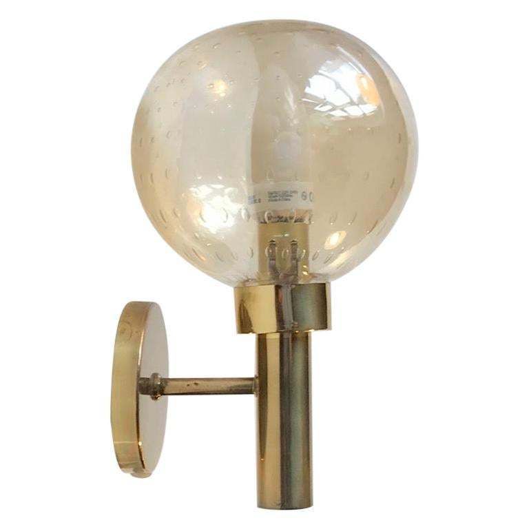 Scandinavian Brass & Bubble Art Glass Wall Sconce By Vitrika 1970s photo furniture