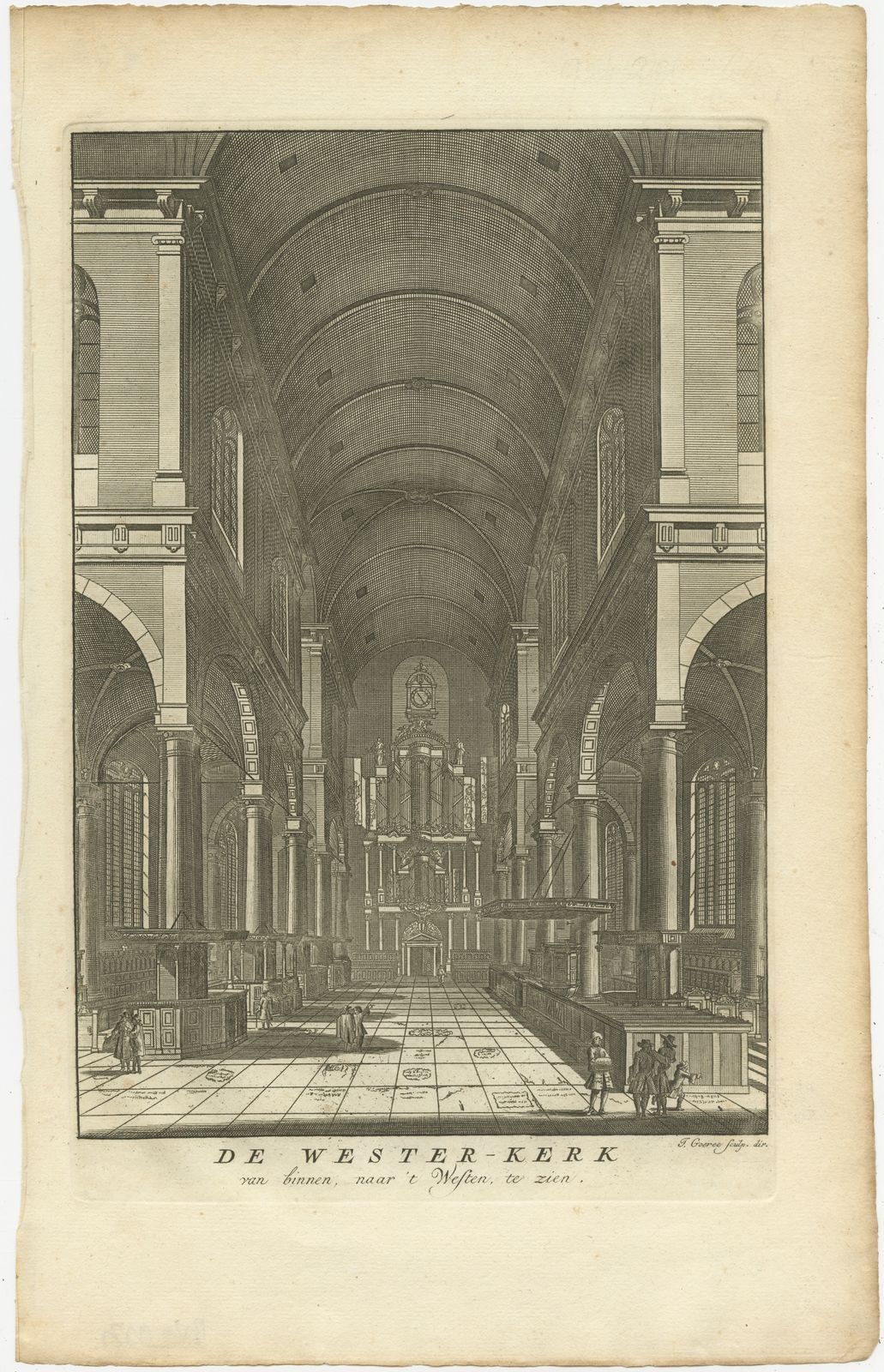 Antique Print Of The Interior Of The 'Westerkerk' By Goeree (1760)