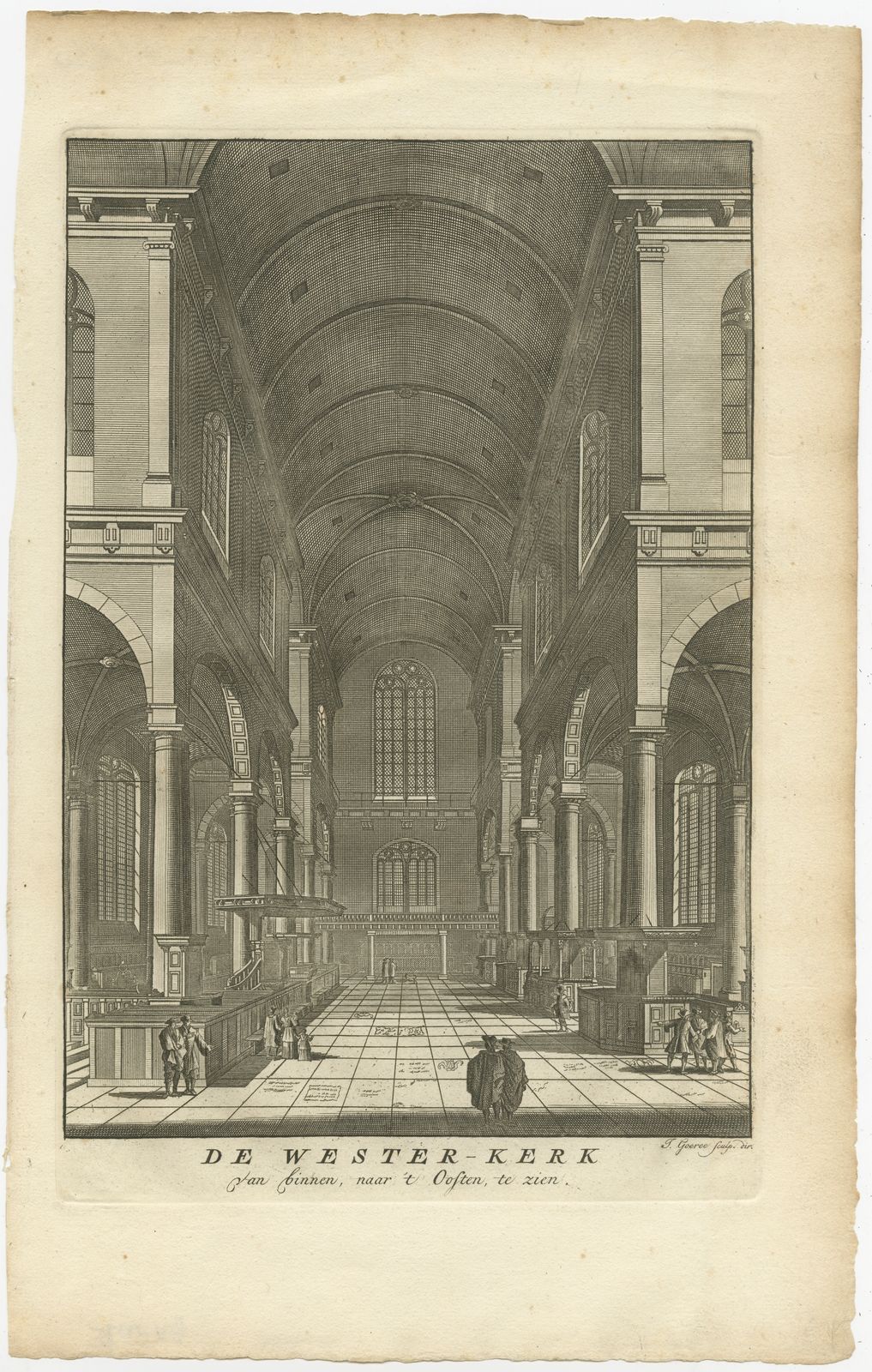Antique Print Of The Interior Of The 'Westerkerk' By Goeree (1765)