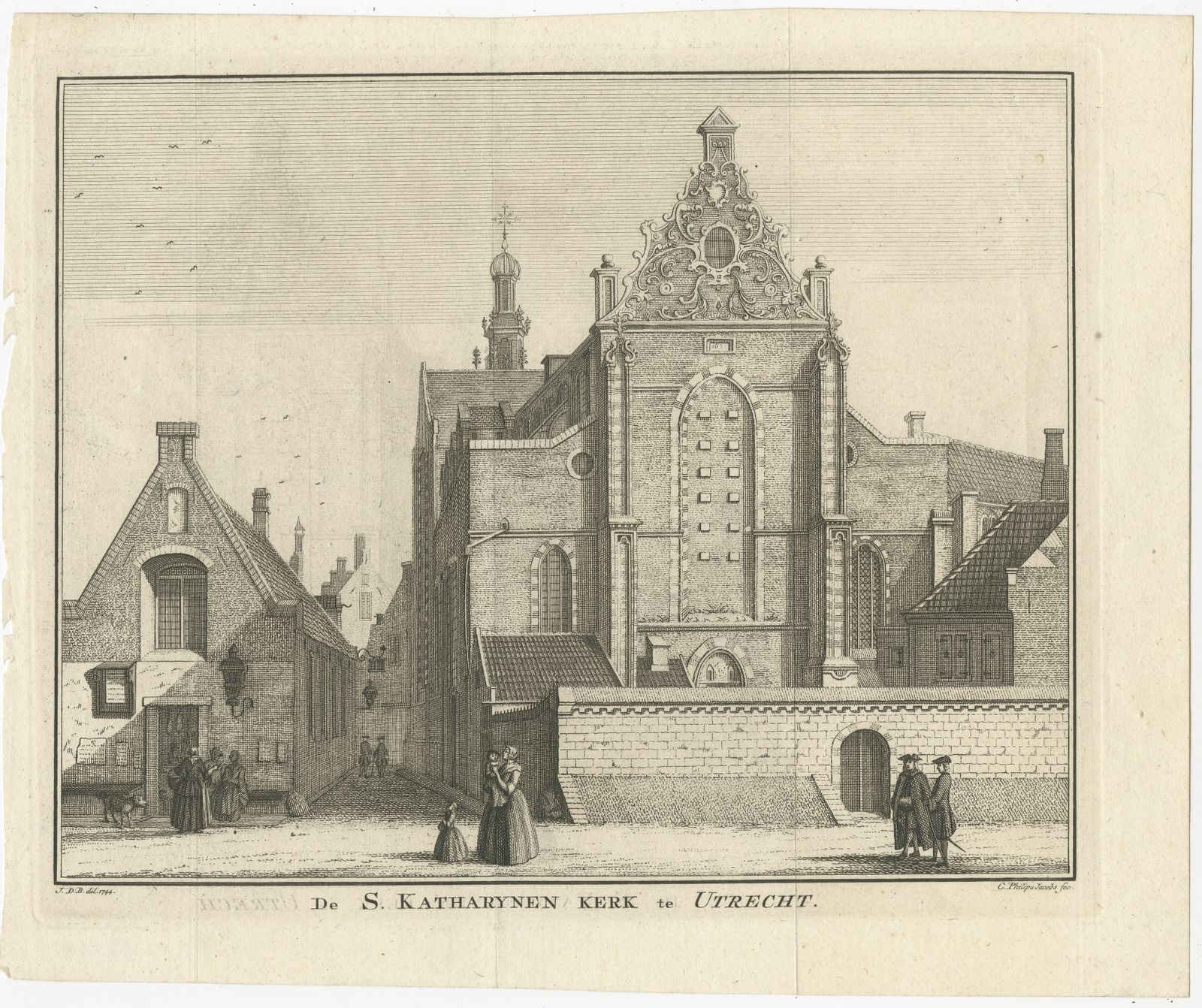 Antique Print Of The Catharijnekerk In Utrecht By Philips (C.1748)