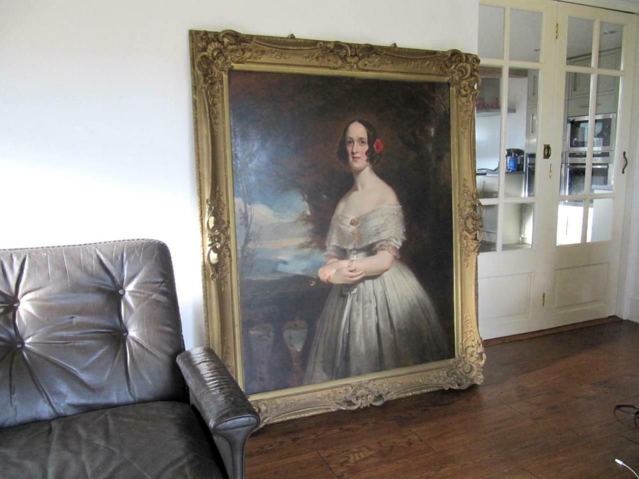 Huge 5ft Early 19th Century Portrait Of A Lady In Original Frame Old Master