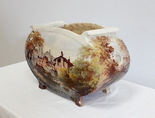 Painted Ceramic Planter, Signed E Gilles 19th photo Home Decor
