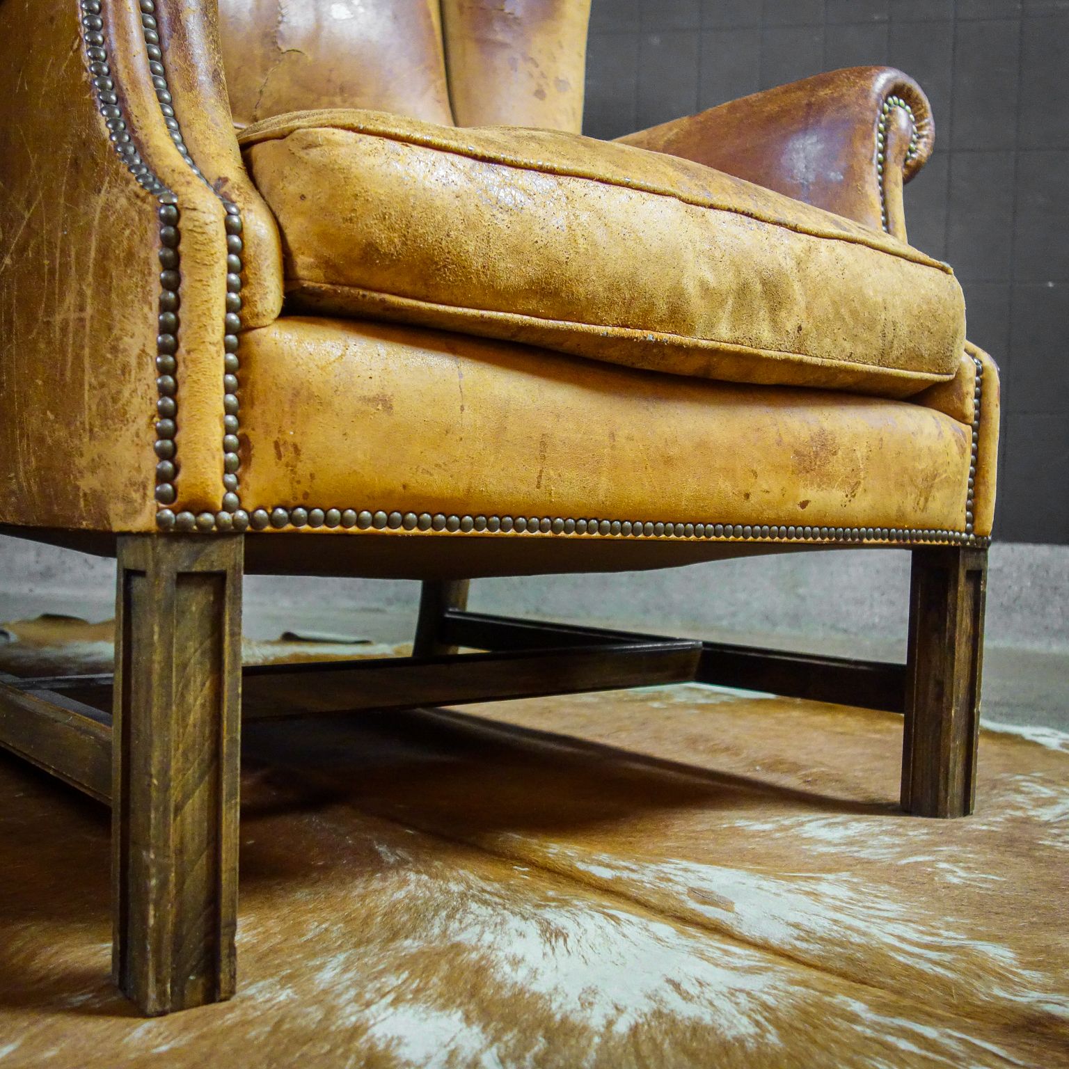 Leren Ear Fauteuil – Bruin, Vintage photo 842.4