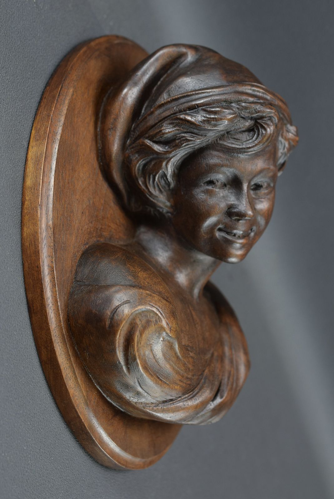 The Laughing Neapolitan Carved Wood Wall Panel Medallion After Jb Carpeaux photo buy