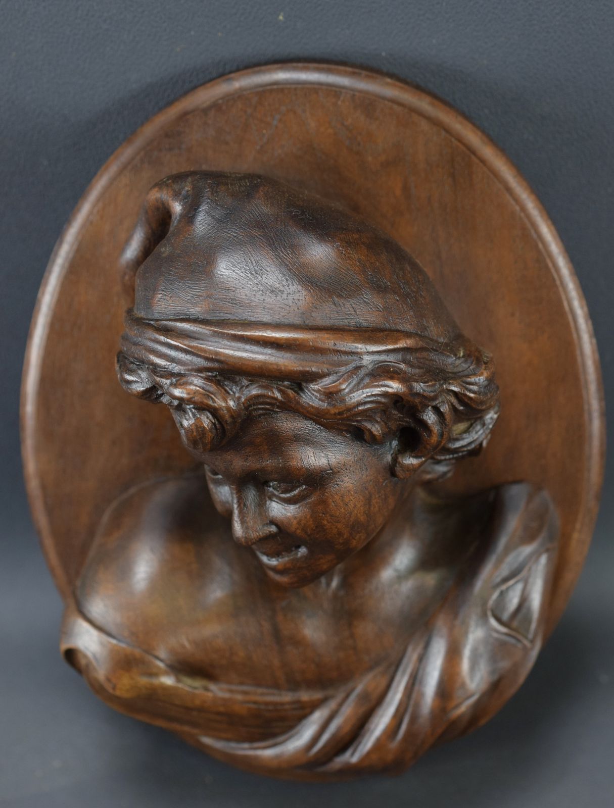 photo furniture The Laughing Neapolitan Carved Wood Wall Panel Medallion After Jb Carpeaux