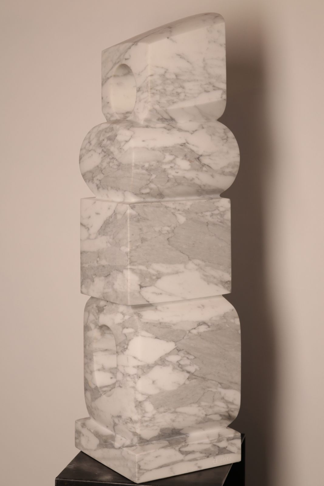 Unique Handmade Sculpture In White Marble 'Totem' By Belgian Sculptor Lieven Debrabandere photo vintage