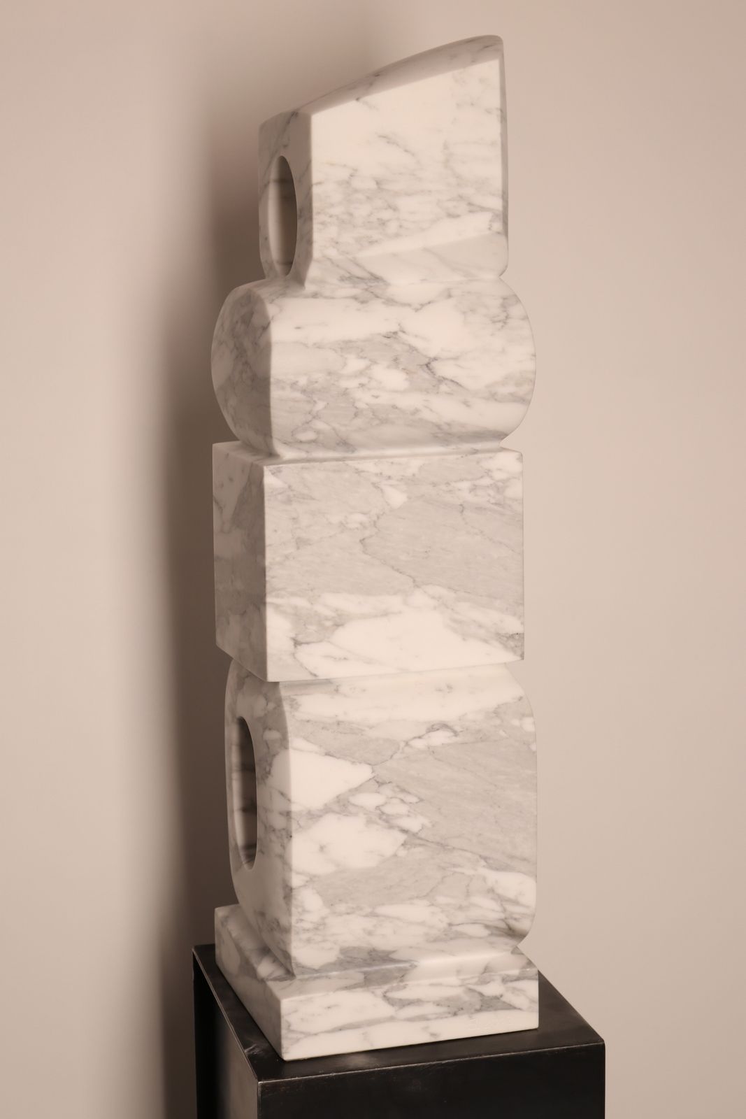 Art Unique Handmade Sculpture In White Marble 'Totem' By Belgian Sculptor Lieven Debrabandere photo