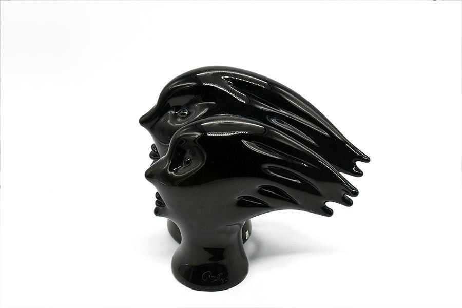 Murano Heads Sculpture In Black Glass By Sergio Rossi, 1970s photo buy