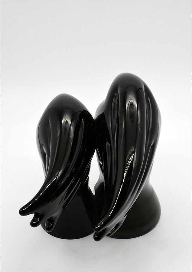 Art Murano Heads Sculpture In Black Glass By Sergio Rossi, 1970s photo