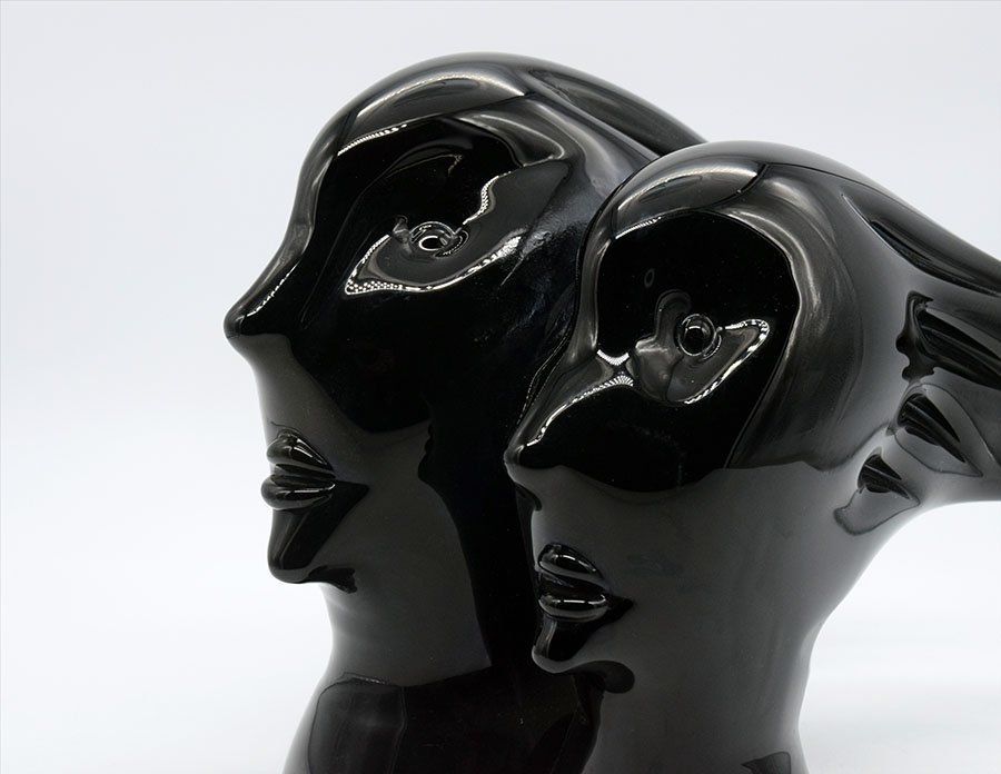 photo vinterior Murano Heads Sculpture In Black Glass By Sergio Rossi, 1970s