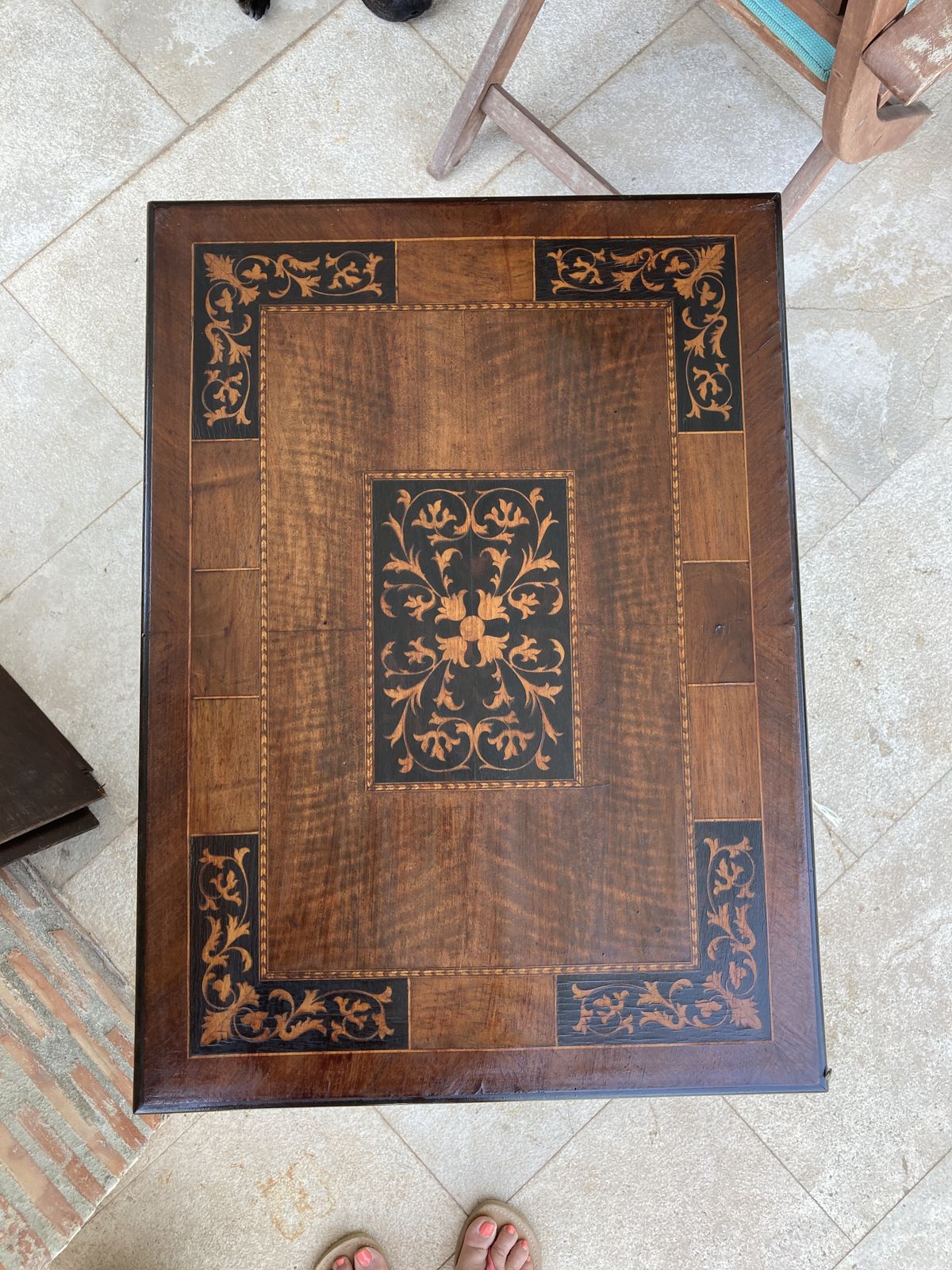 photo vinterior Spanish Early 19th Century Baroque Side Table With Lyre Legs And Marquetry Top