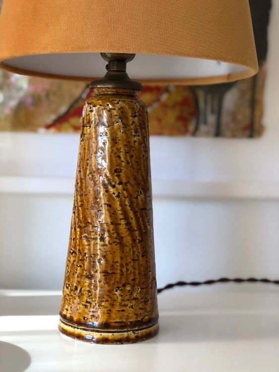 Gunnar Nylund Chamotte Lamp In Mustard By Rörstrand. 1940s. photo Lighting