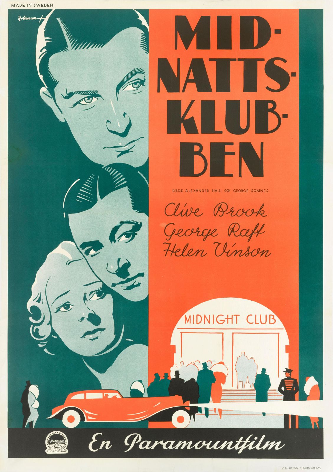 Midnight Club / Midnattsklubben Original Swedish Film Poster 1933 photo Art