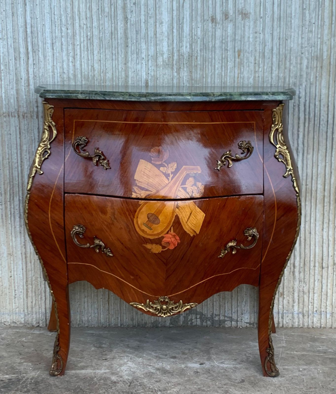 French Louis XV Style Fine Kingwood And Marquetry Ormolu Mounted Bombe Commode photo for sale