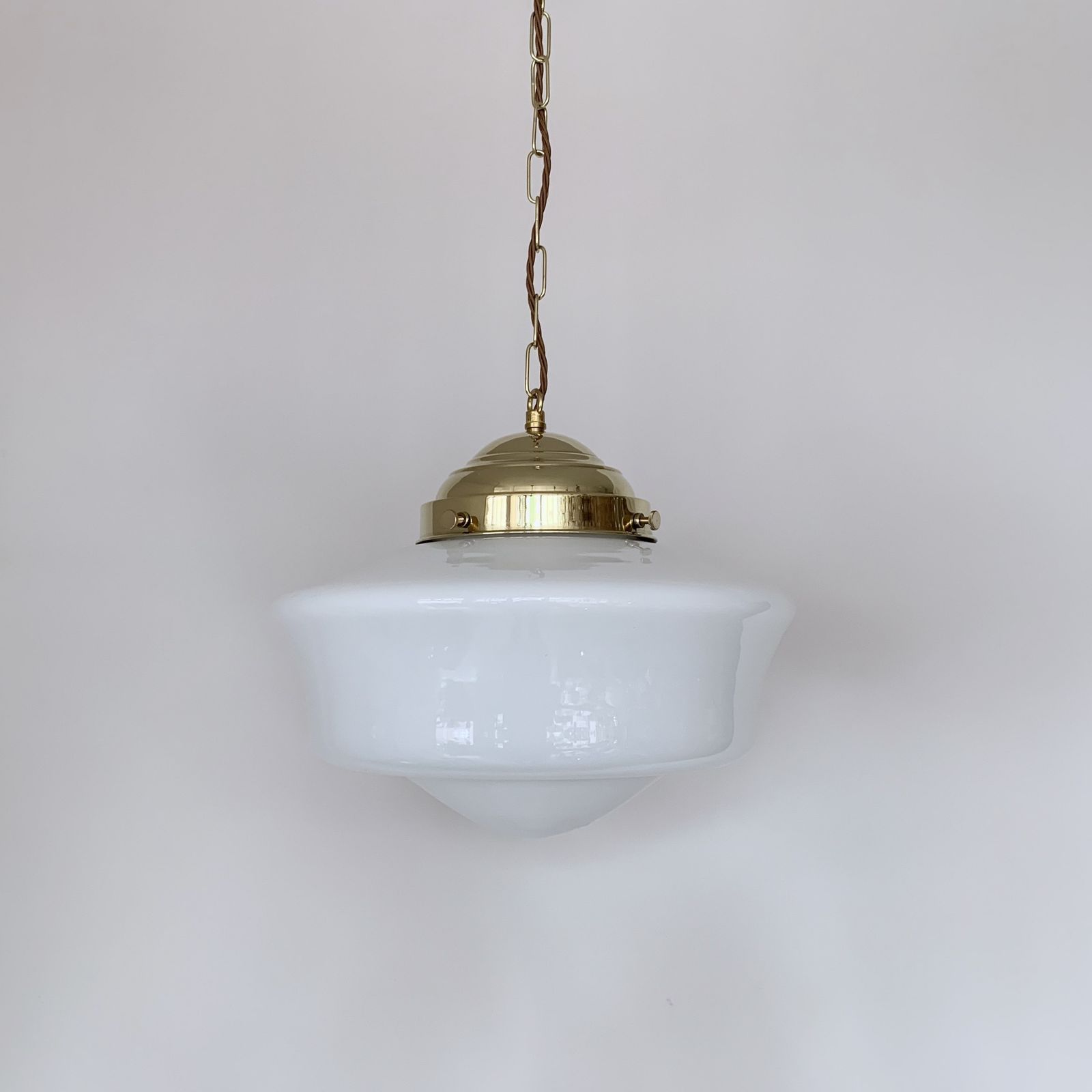 Contemporary School House Shades With Polished Brass Galleries photo Lighting