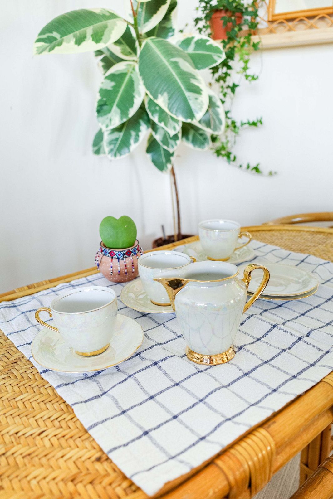 photo for sale Mid Century Tea Or Coffee Set Pearlescent Lustreware With Gold Rims Set, Made In Czechoslovakia