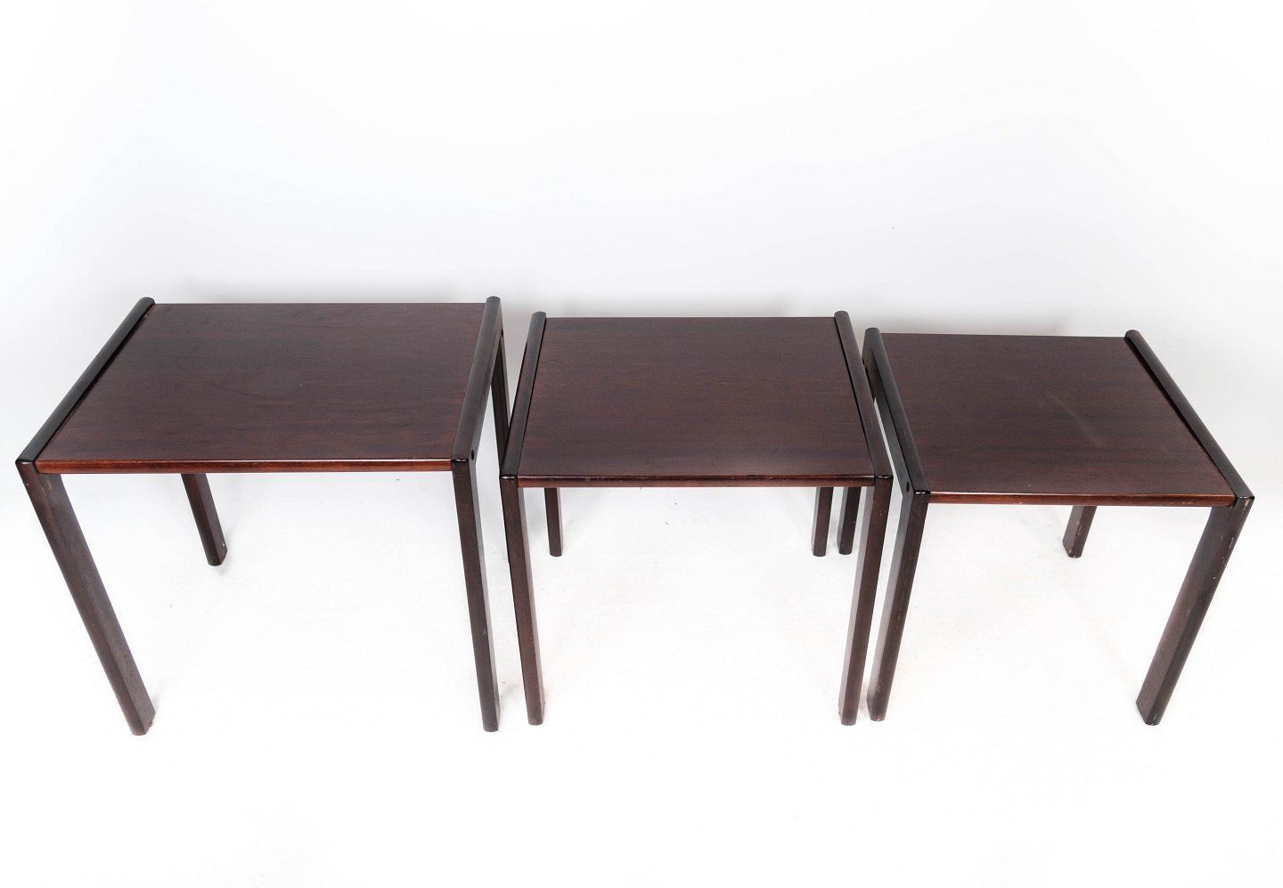Set Of Insert Tables In Dark Wood Of Danish Design From The 1960s. photo 285.0