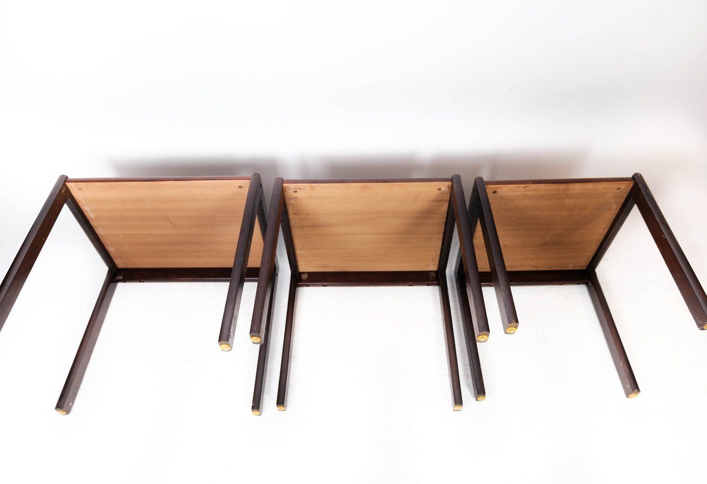 Set Of Insert Tables In Dark Wood Of Danish Design From The 1960s. photo vintage