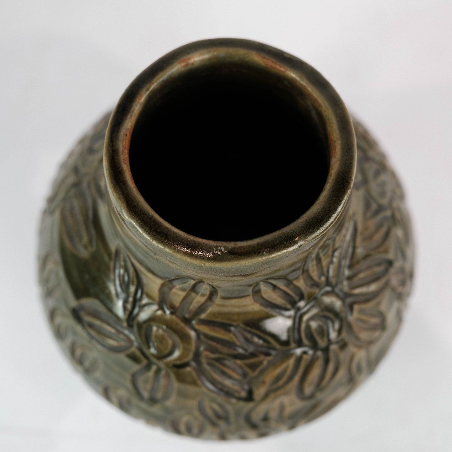 Ceramic Vase With Dark Glaze And Floral Pattern Of Danish Ceramics From The 1960s. photo for sale