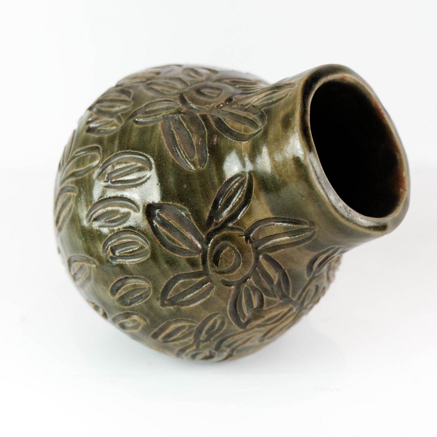 Ceramic Vase With Dark Glaze And Floral Pattern Of Danish Ceramics From The 1960s. photo Home Decor