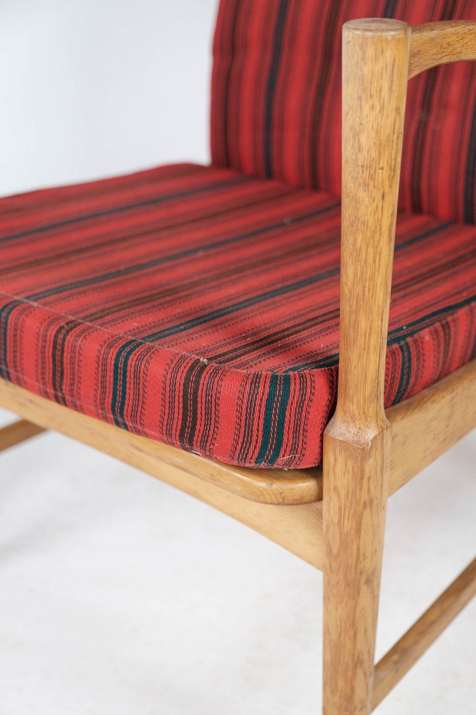 Armchair In Oak With Cushions Upholstered In Red Striped Fabric, Swedish By Bjärnums Möbelfabrik 1960s. photo 615.0