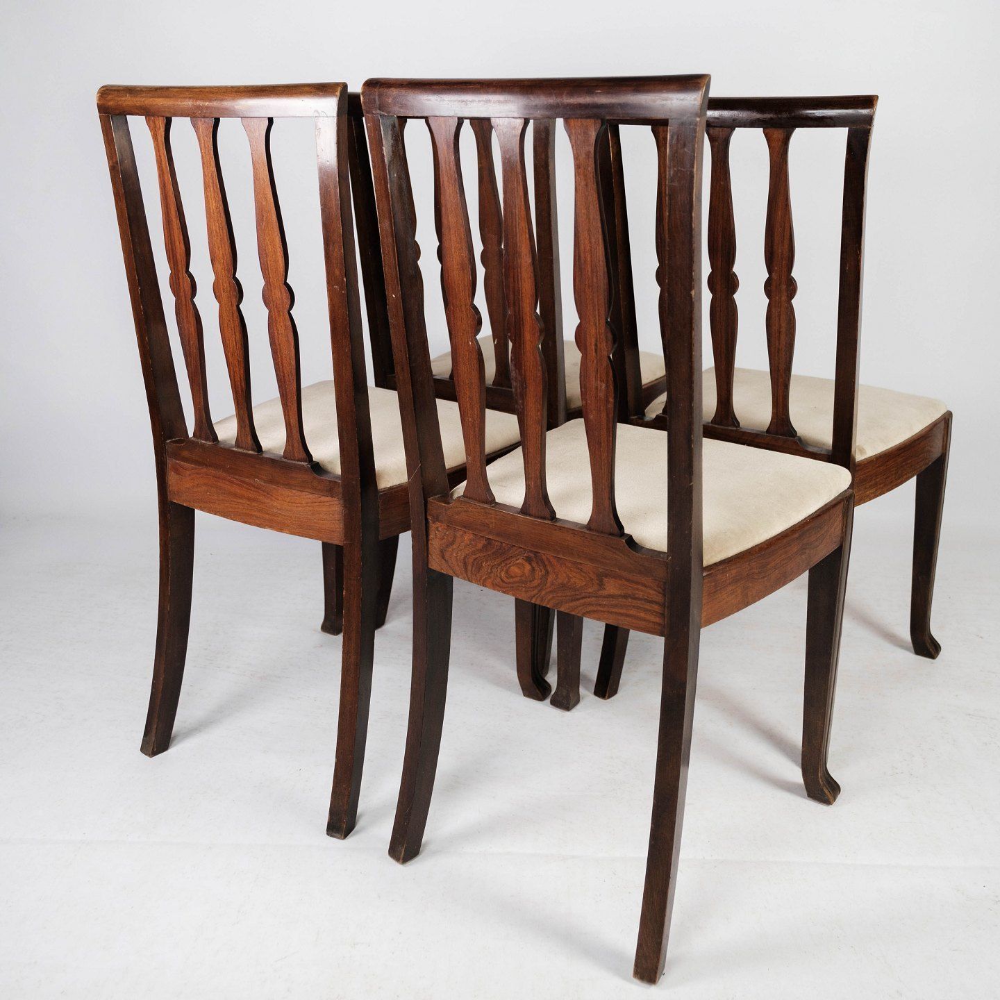 Set Of Four Dining Chairs Of Rosewood And Upholstered With Light Fabric From The 1920s. photo for sale