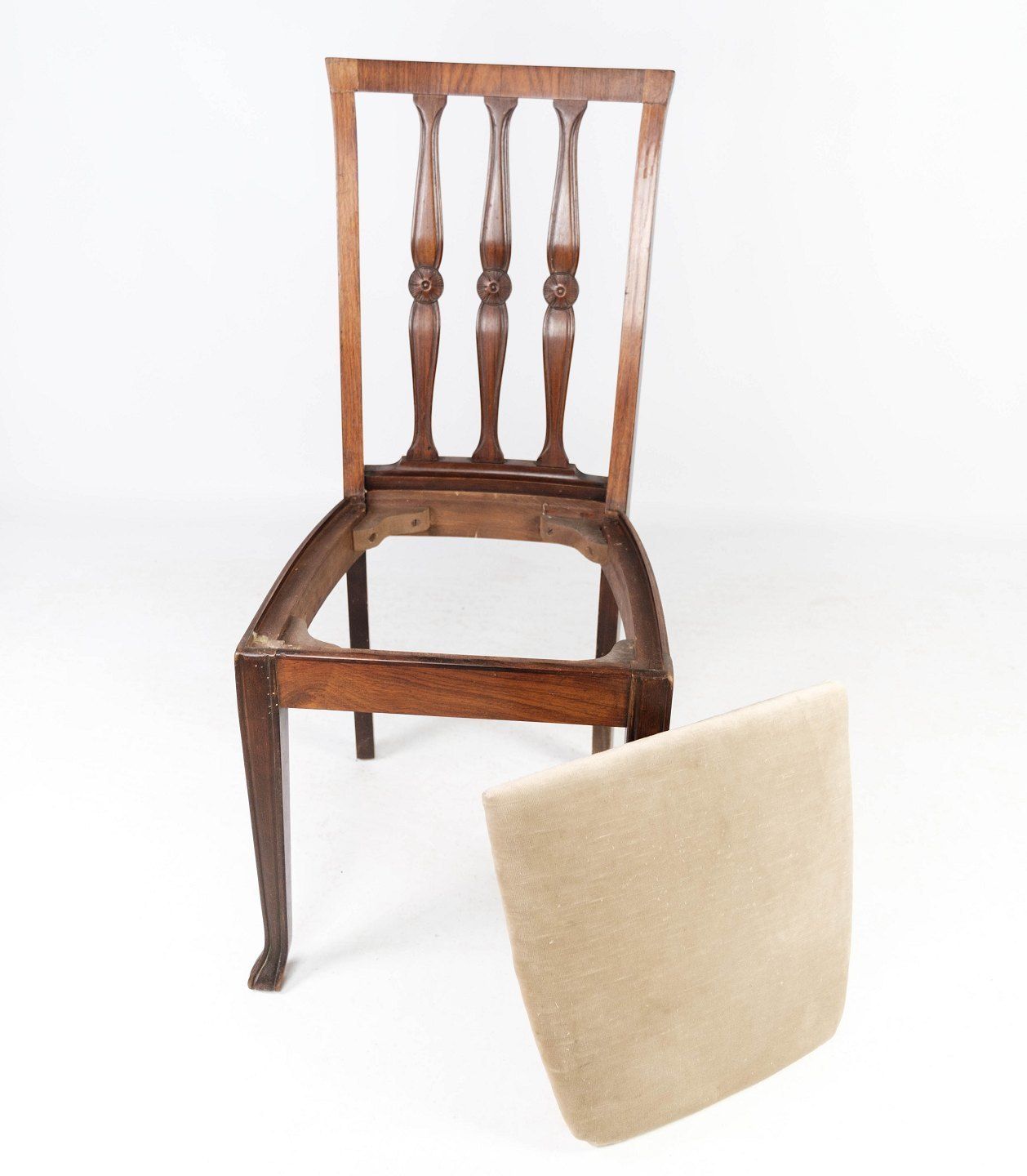 Set Of Four Dining Chairs Of Rosewood And Upholstered With Light Fabric From The 1920s. photo vintage