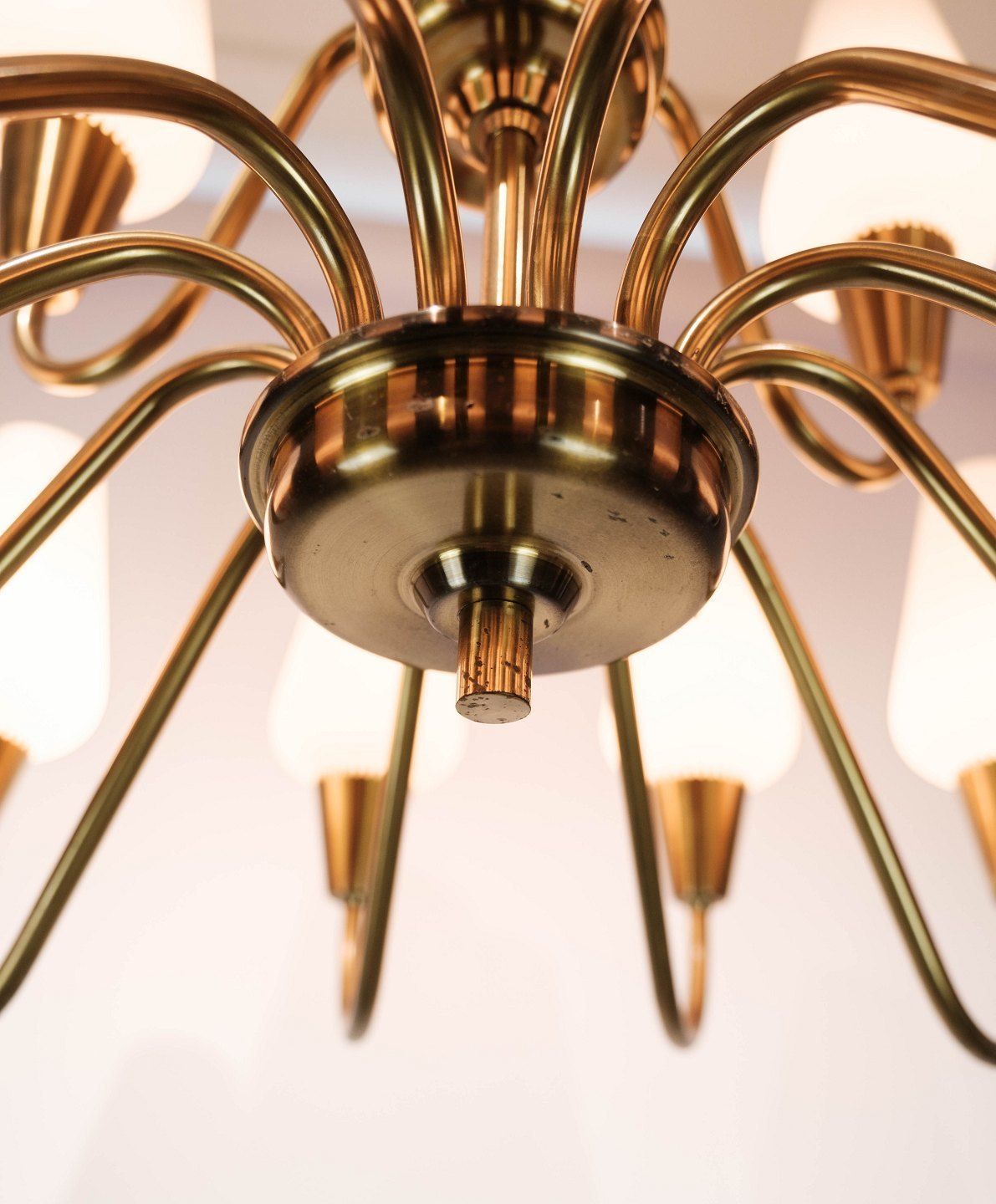 Lamp With Arms In Brass And Glass Of Danish Design From The 1950s. photo Lighting