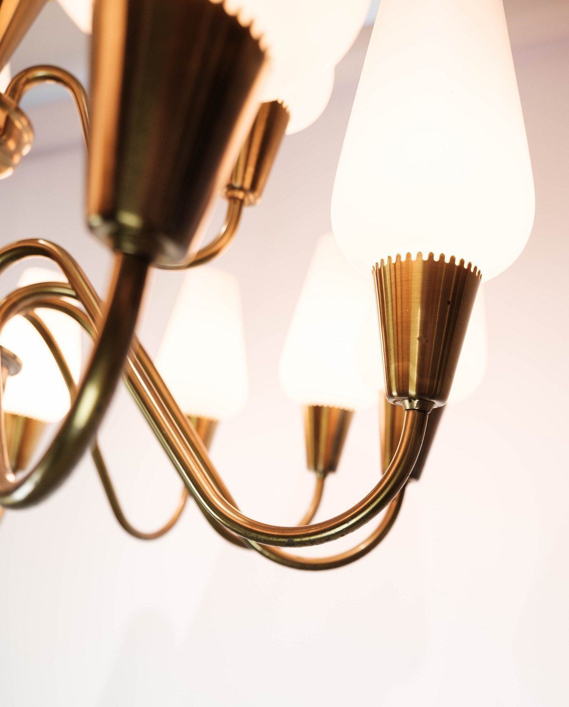 Lamp With Arms In Brass And Glass Of Danish Design From The 1950s. photo vinterior