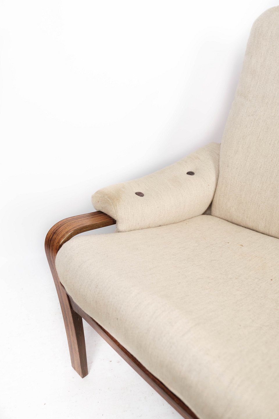Easy Chair In Rosewood And Upholstered With Light Fabric, Of Danish Design From The 1960s. photo vinterior