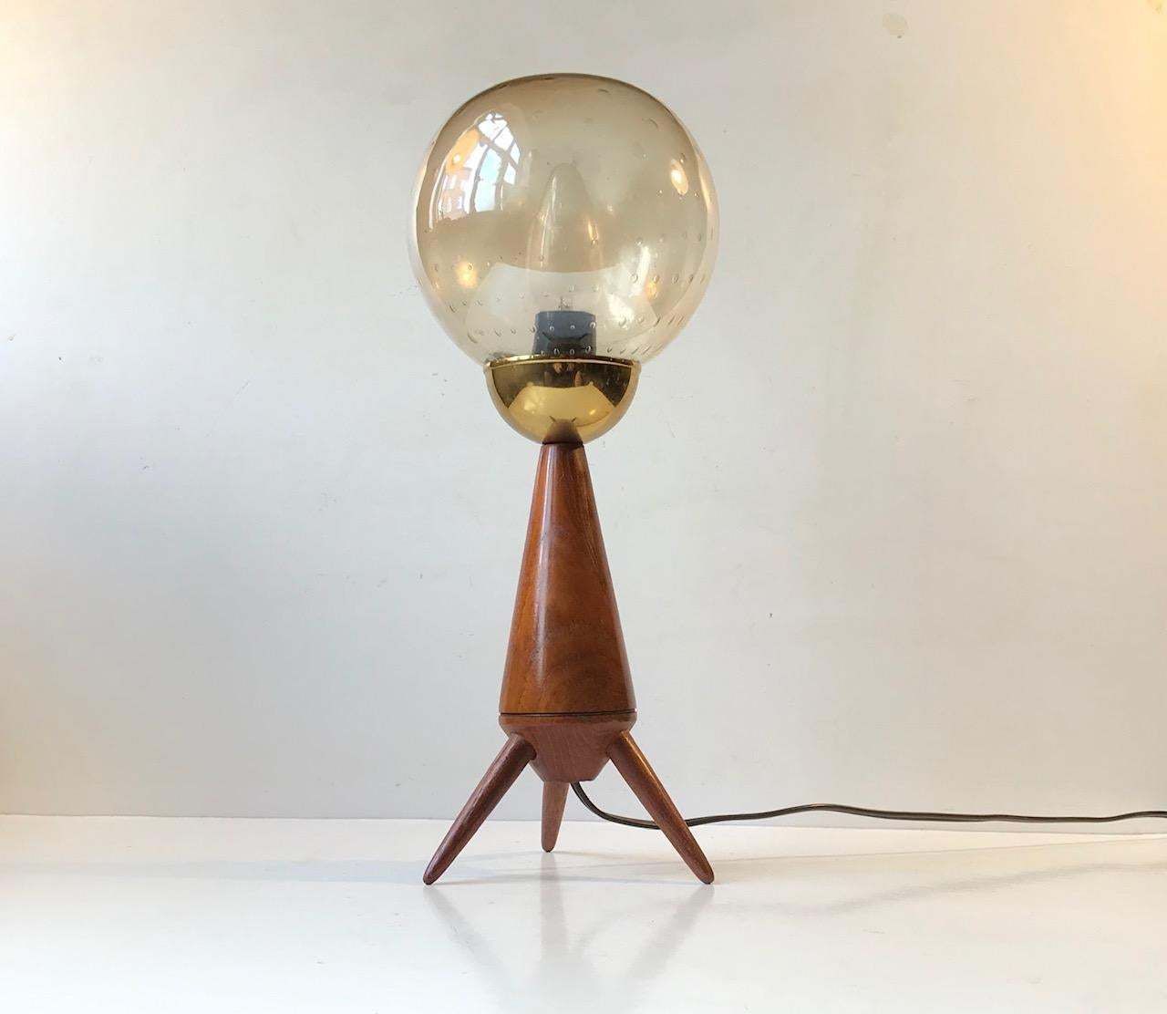 Scandinavian Midcentury Tripod Table Lamp In Teak And Glass 1960s photo furniture