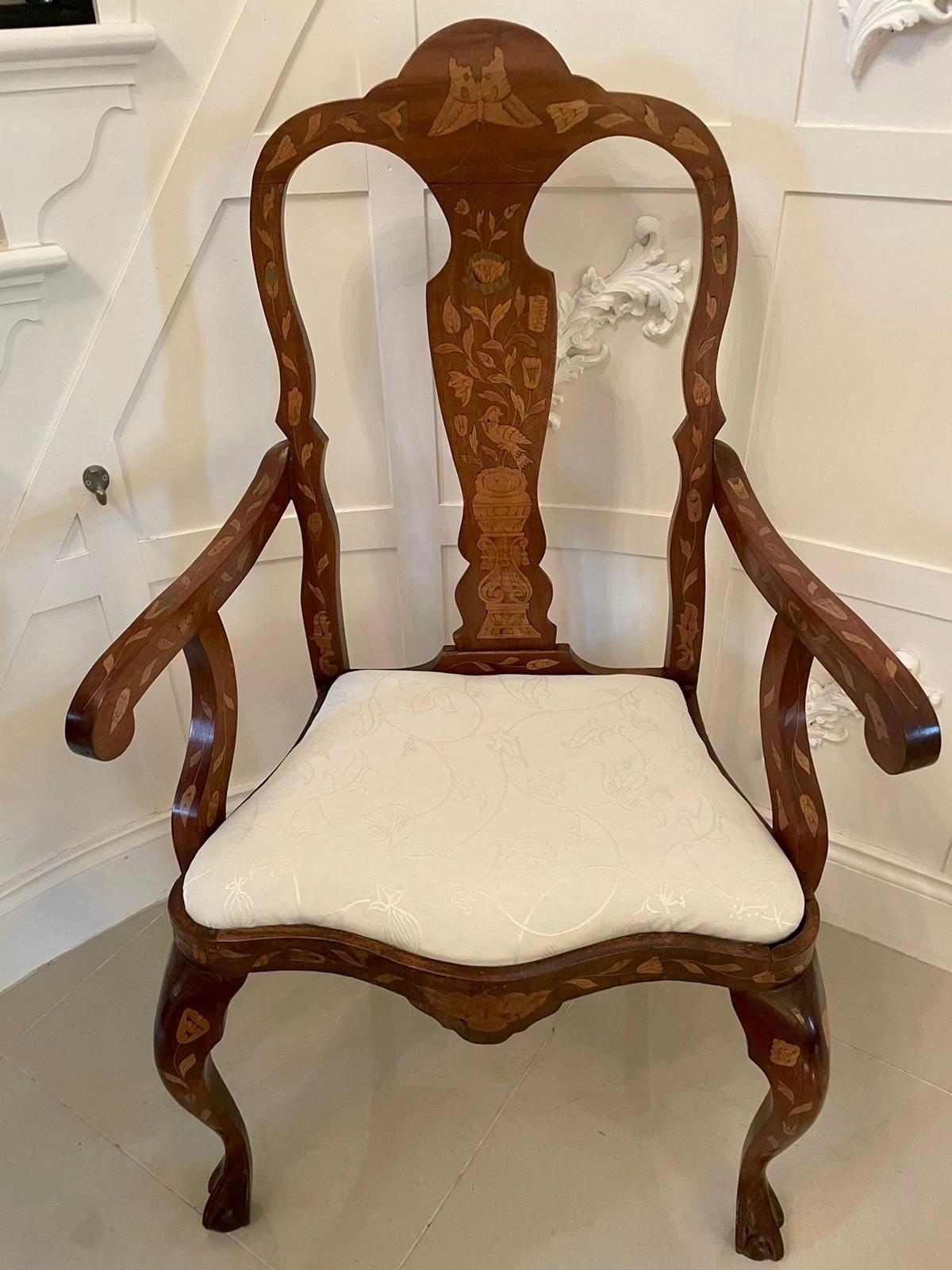 19th Century Antique Dutch Mahogany Marquetry Arm / Desk Chair