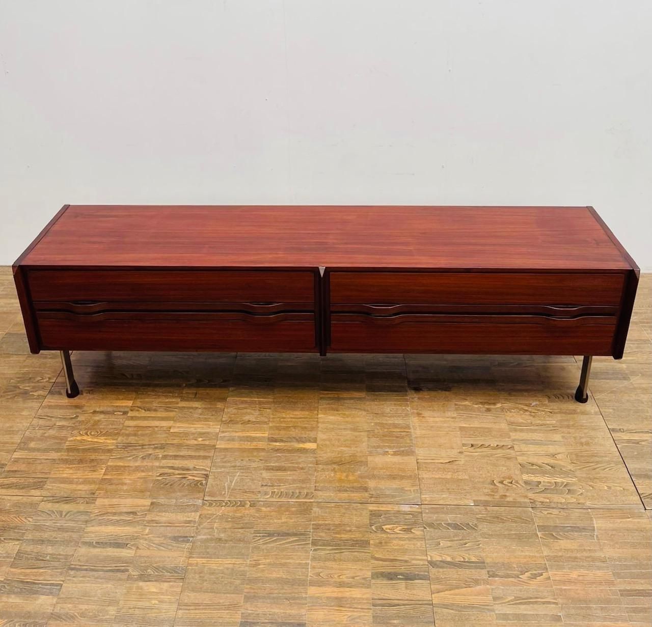 Mid Century Modern Italian Low Wooden Credenza, With Four Drawers