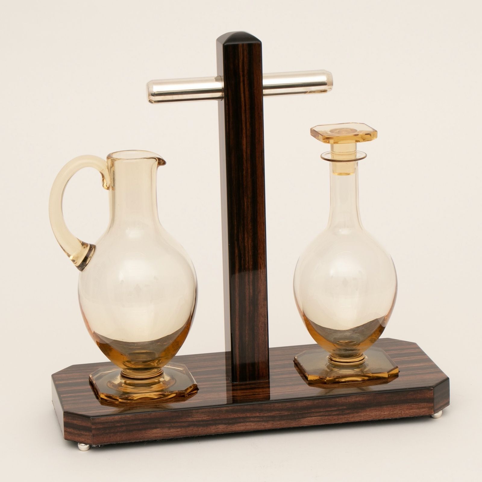 French Art Deco Daum Amber Crystal Whisky Decanter & Water Jug C.1930