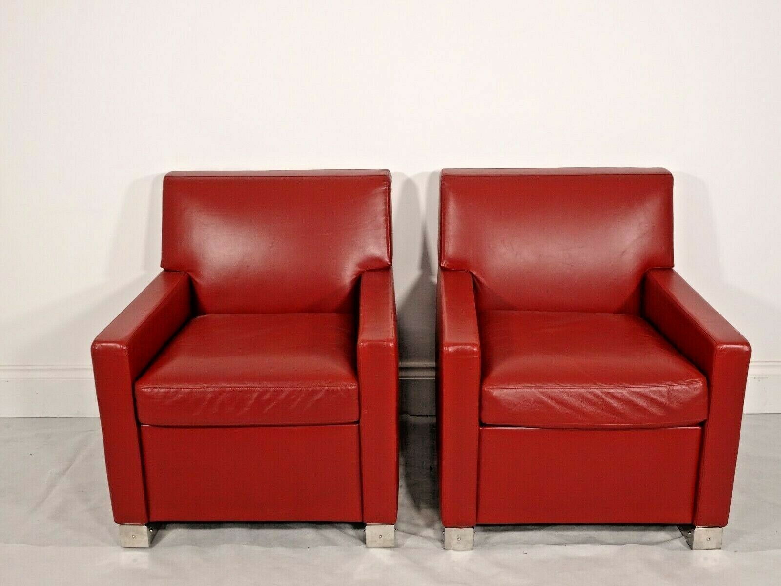 Stunning Pair Of Bb Italia Imprimatur Armchairs In Oxblood Red Leather
