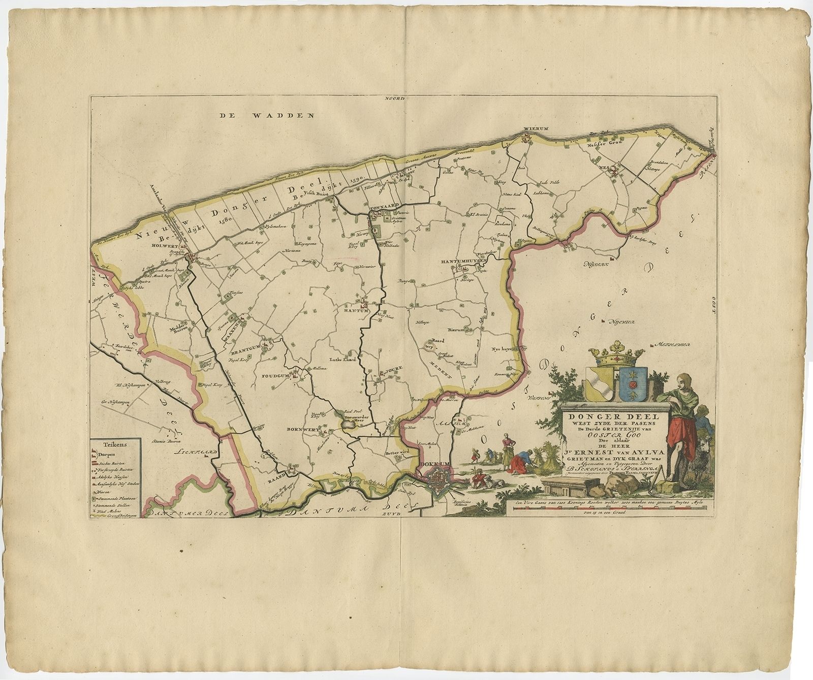 Antique Map Of The Dongeradeel Township (Friesland) By Halma (1718)